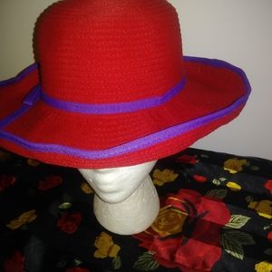 Woman's Red/Purple Sporty Wide Brim Hat